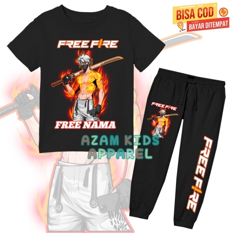 (BISA COD) KAOS CELANA JOGGER ANAK FF KARAKTER FREE FIRE VERSI KATANA FREE NAMA / SETELAN KAOS JOGGE