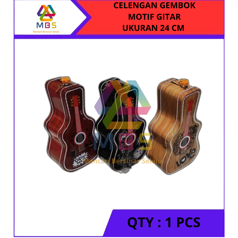 CELENGAN KUNCI + GEMBOK KALENG MOTIF GITAR UKURAN 24 CM