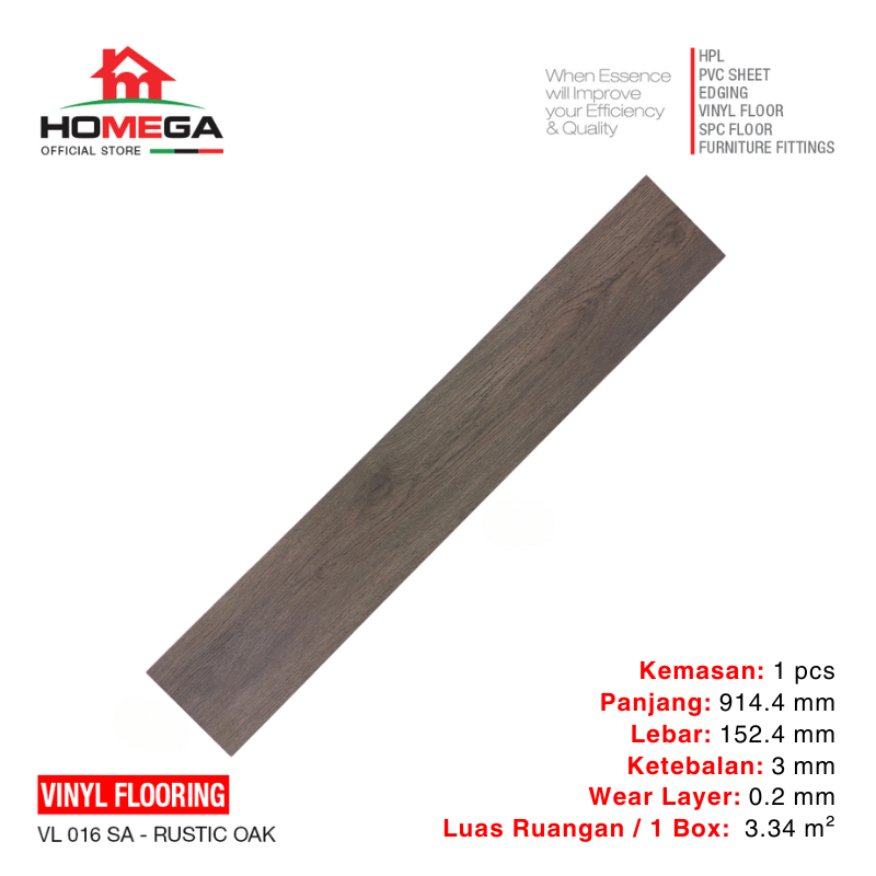 HOMEGA VINYL Flooring - Lantai Kayu Parket Parkit Parquet Stiker - Tekstur Wood Rustic Oak - 1 Pcs