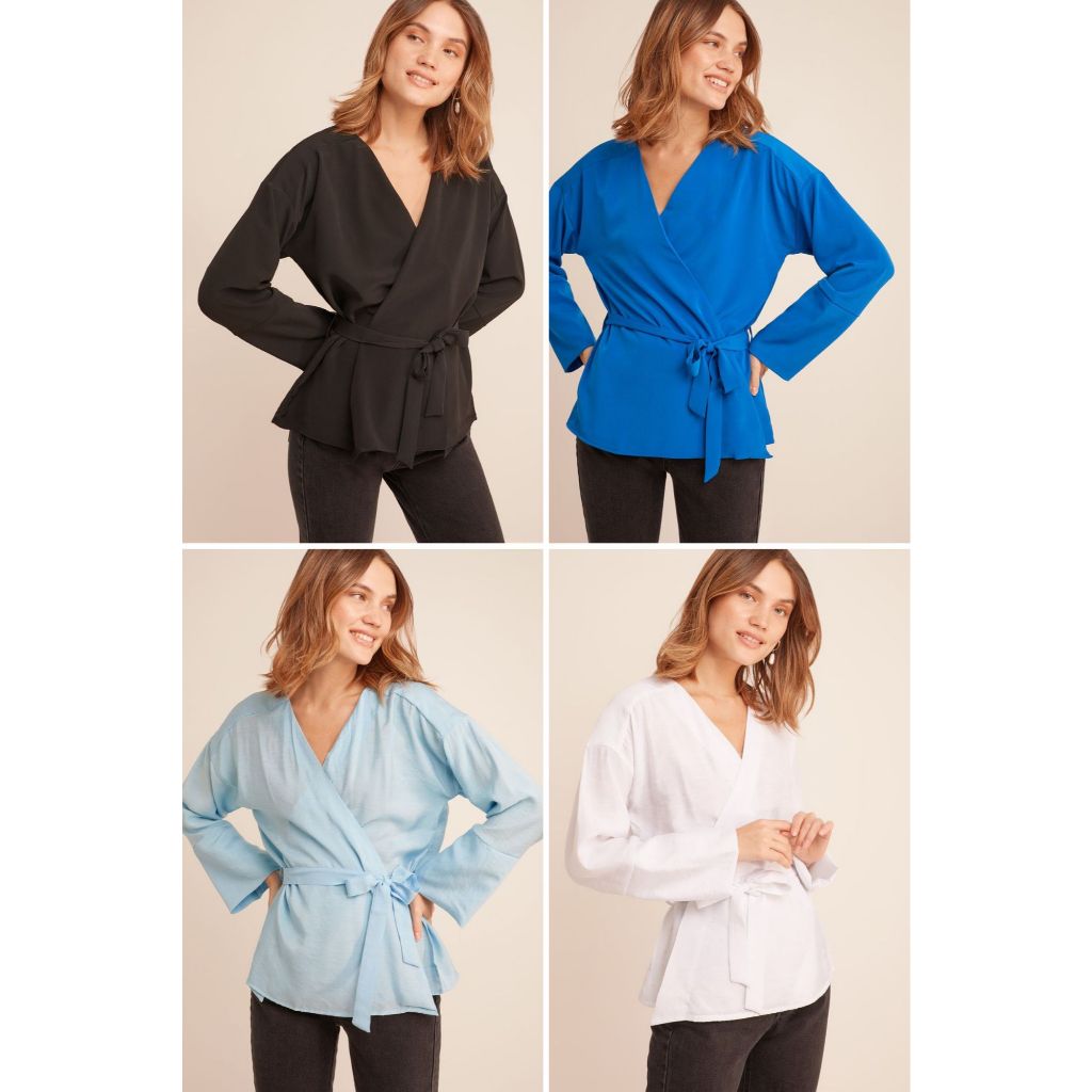 Clearance Termurah Baju Wanita Atasan Blouse Lengan Panjang Model Kimono Felicia Blouse BASICSAMR6 A