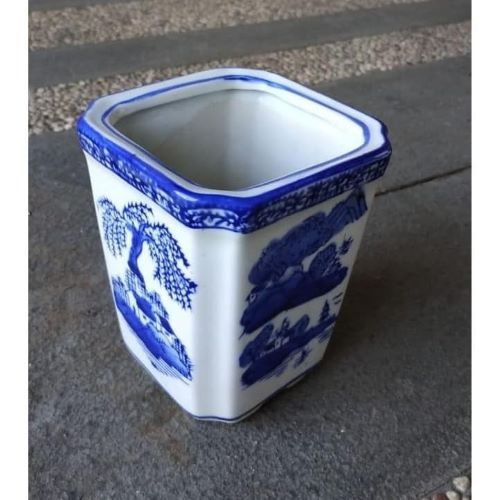 pot bonsai keramik putih biru