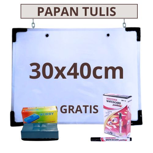 

Papan tulis whiteboard 2 sisi (hitam & putih) 30cm x 40cm gratis spidol dan penghapus