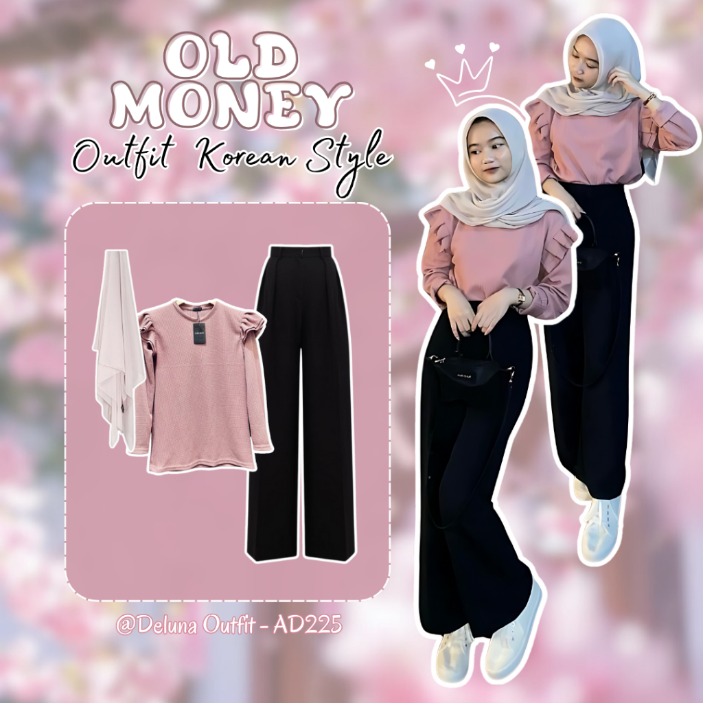 Set Pakaian Wanita Remaja Gaya Korea Blus Celana dan Hijab untuk Hangout AD225