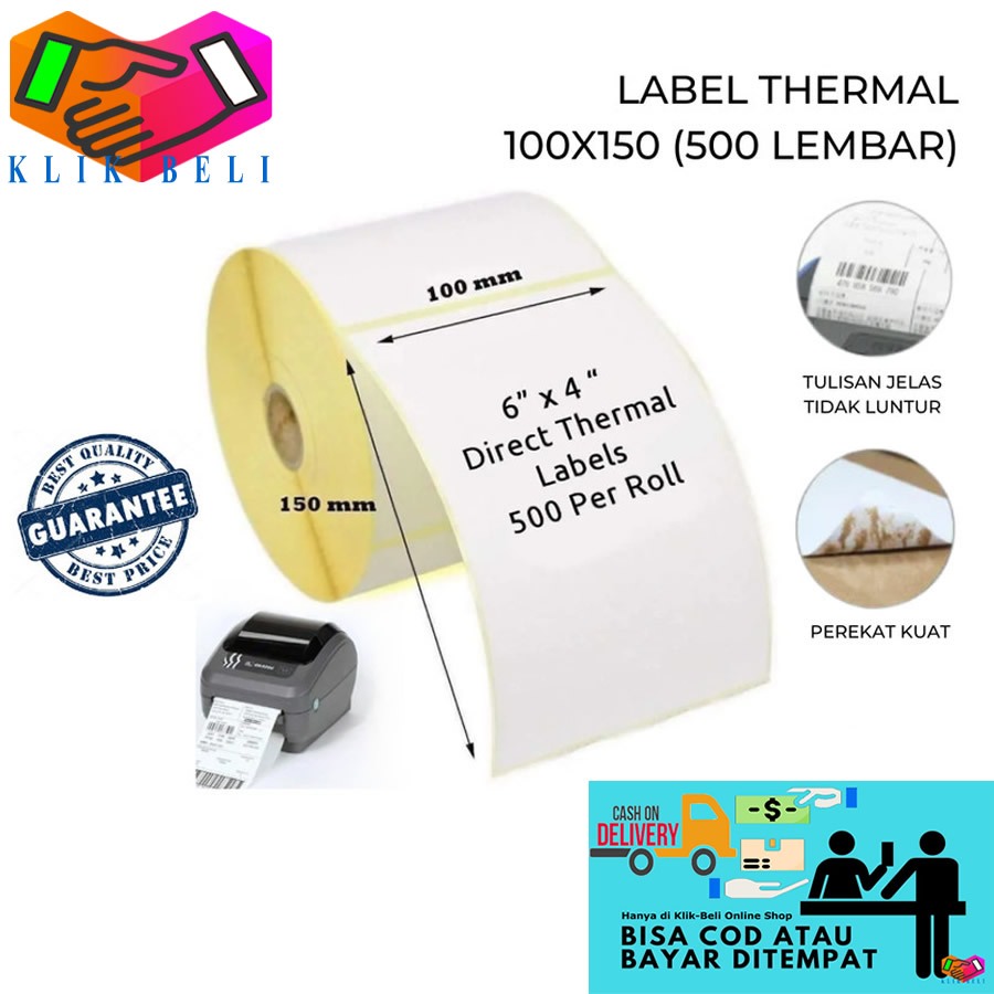 

Kertas Sticker Thermal Resi 100x150 mm A6 (500 pcs/roll) | Label Barcode Paper 100 x 150 MM Direct Thermal