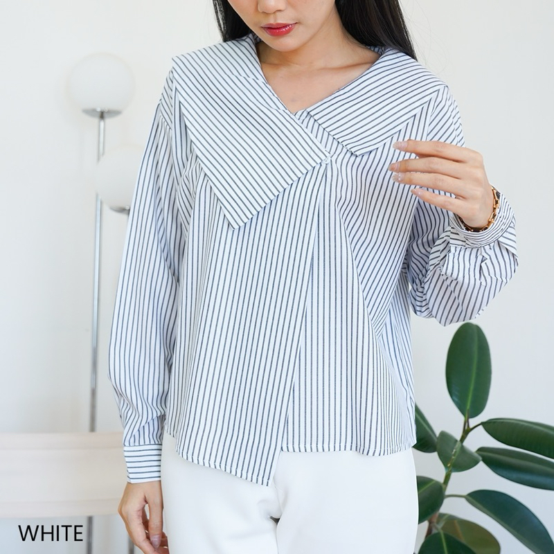 [Eraya Basics] Blouse Katun Wanita Motif Garis | Kemeja Wanita