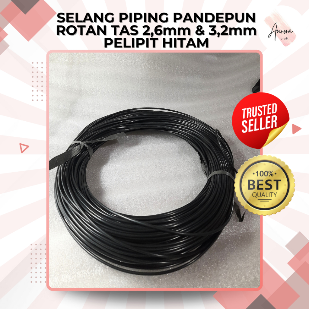 SELANG PIPING PANDEPUN ROTAN TAS 2,6mm & 3,2mm PELIPIT HITAM