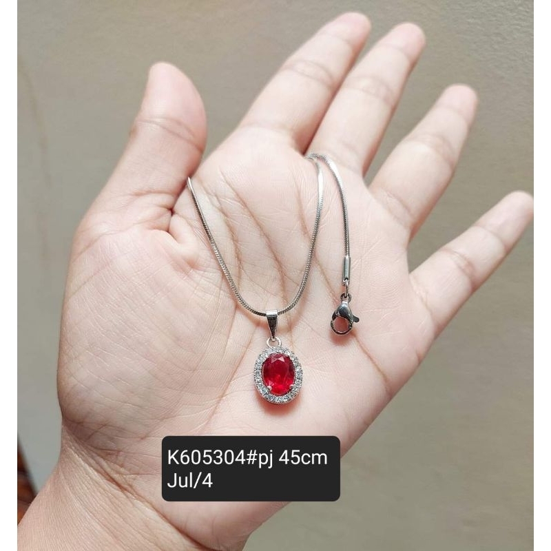 Kalung silver liontin  batu merah