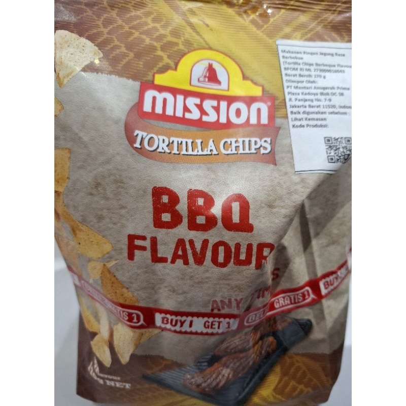 

Mission Tortilla Chips Bbq Flavour 170gr buy one get one Expired 19 Desember 2024