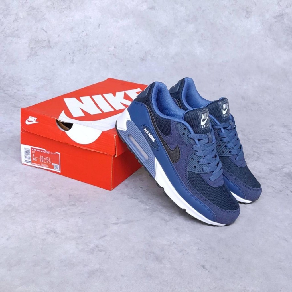 SEPATU NIKE AIR MAX 90 DIFFUSED BLUE NAVY FD0664-400 ORIGINAL BNIB FULL TAG BARCODE BAHAN LEATHER KU