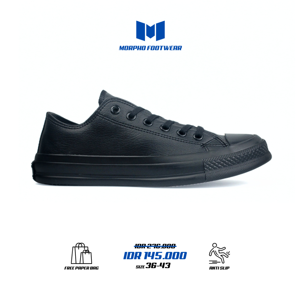 Morpho Footwear - Sepatu Sneakers Casual Converse All Star Low Full Black Sneakers Pria Dan Wanita P