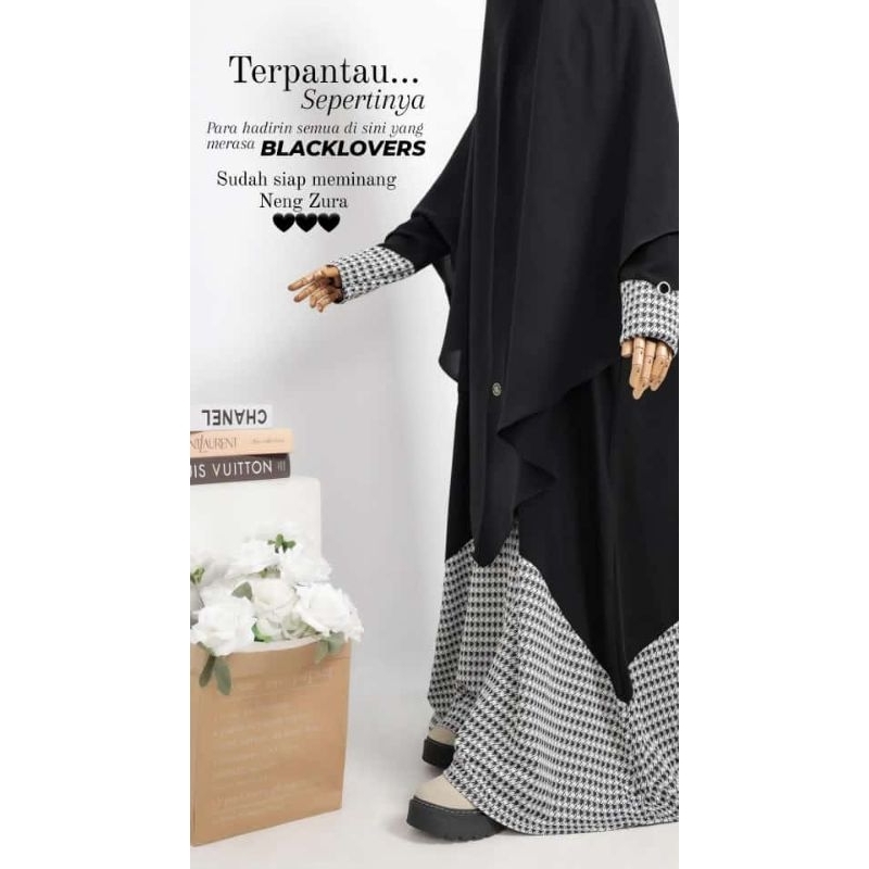 READY Zura Gamis Set Khimar Jilbab Instan Syari Jetblack Kiara Ummu Zabran