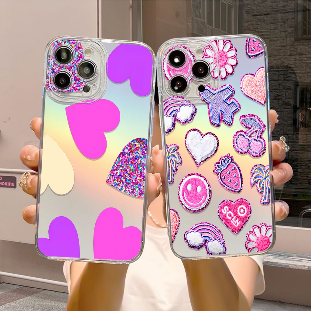 Case Hologram REALME 10 C15 C33 Motif ( 3D LOVE PINK ) Softcase Hologram Bening Tebal - Clear Case 2