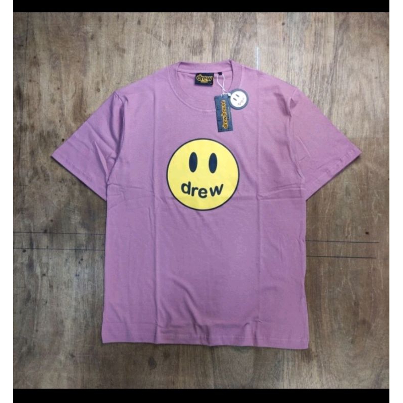 KAOS OVERSIZE DREW HOUSE LOGO SMILE BASIC PRINTED PINK TEES BESTSELLER