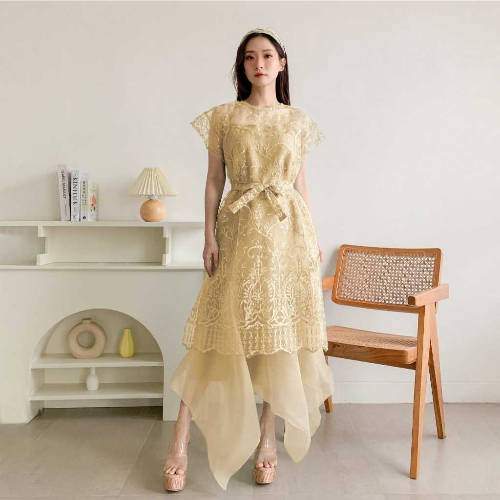 Dress Katerina 2in1 Casual Tile Mutiara Natal Formal Elegant Mewah Kondangan Caterina