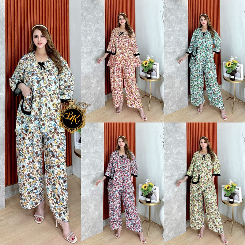 Setelan Fuji Jumbo Ld 130| Setelan Lengan Pendek Jumbo| Setelan Wanita Jumbo| Setelan Celana Panjang