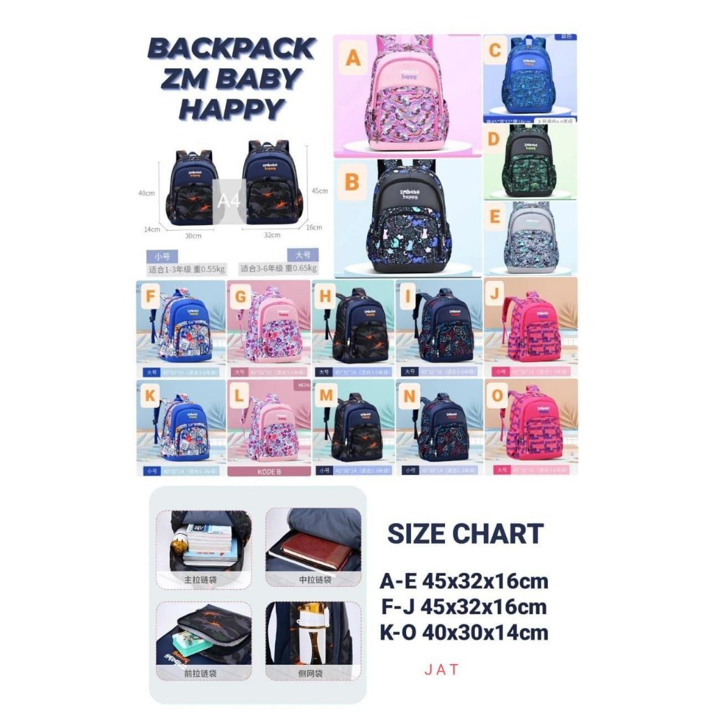 Tas Ransel ANak Sekolah - ZM BABY HAPPY BACKPACK / ZM BABY MUSHROOM / BACKPACK IMPORT / ZM BABY DINO