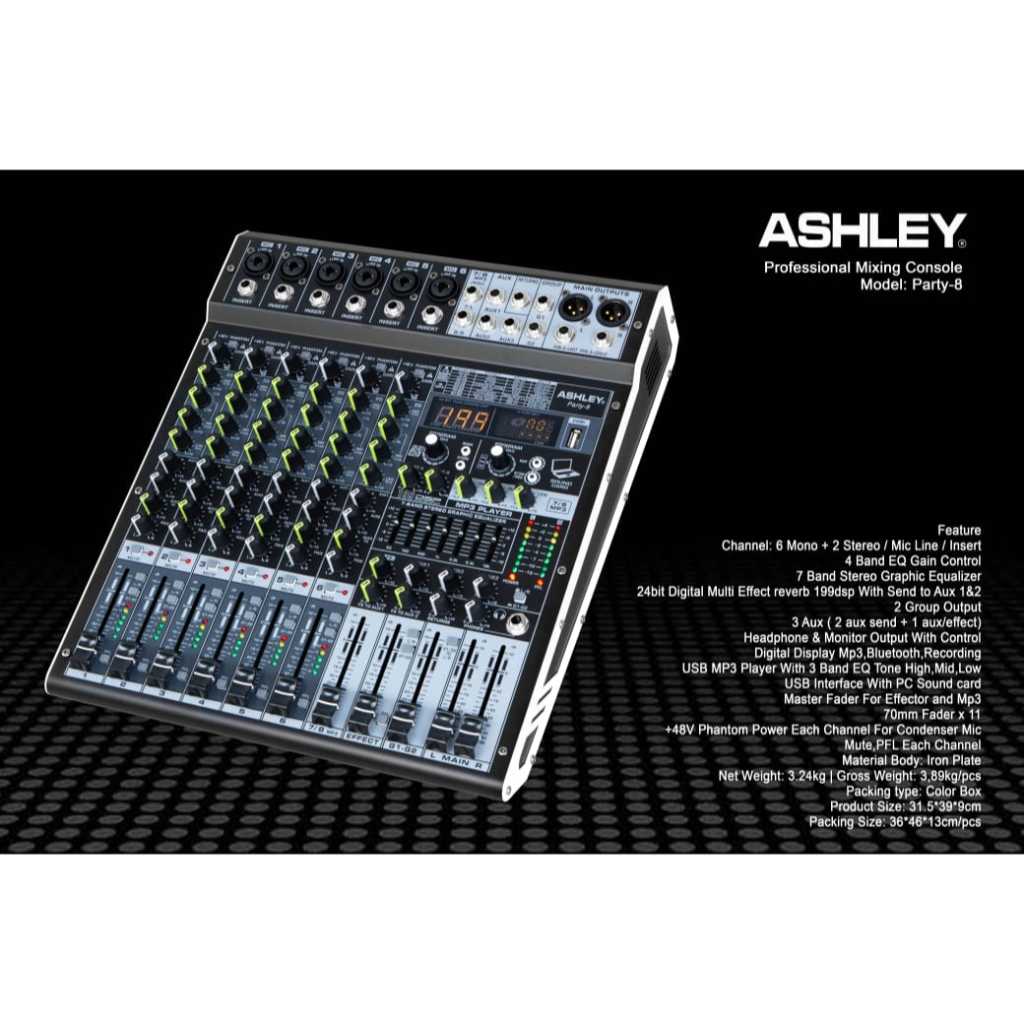 Mixer Ashley party 8 mikser ashley party8 bluetooth 8 channel