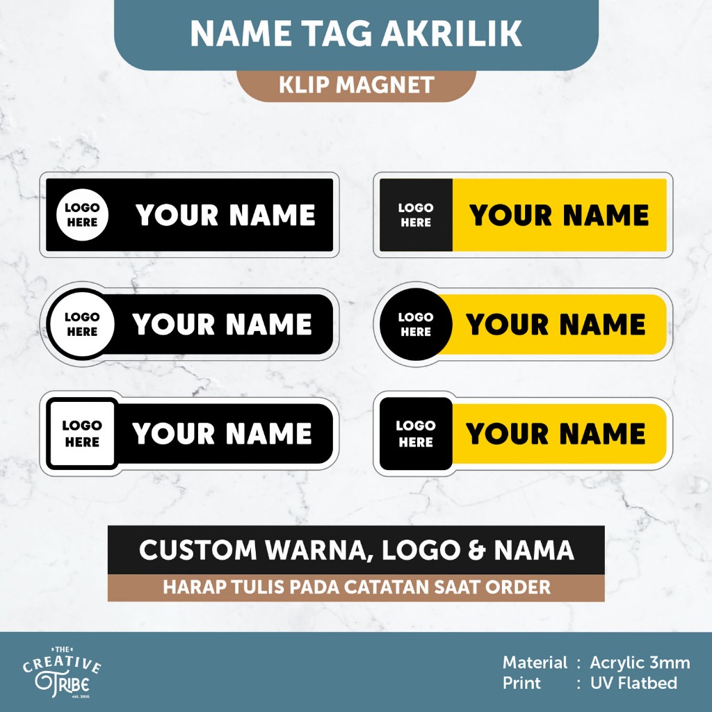 

Custom Logo Warna Nama - Name Tag Akrilik Magnet - Papan Nama Dada 3mm Magnetic
