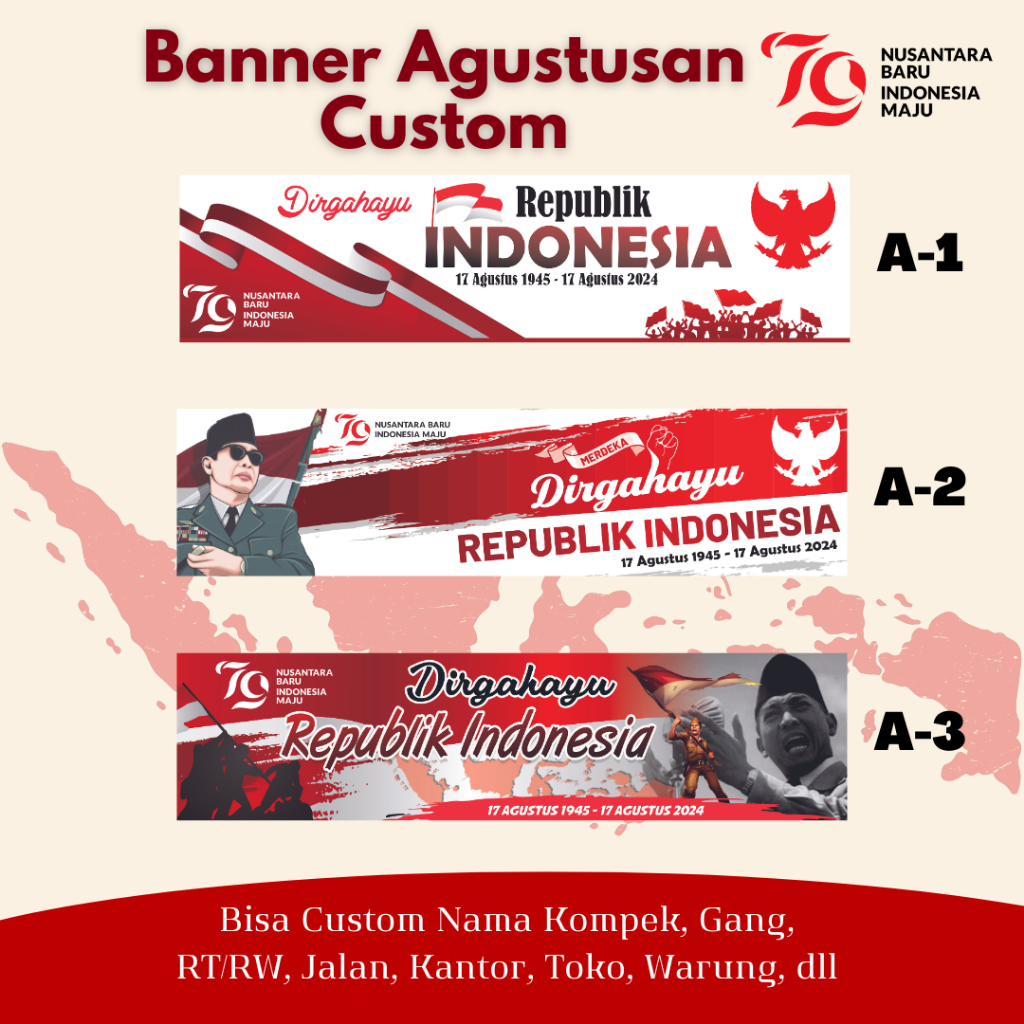 Spanduk Banner 17 Agustus, Dirgahayu Kemerdekaan, HUT RI Custom
