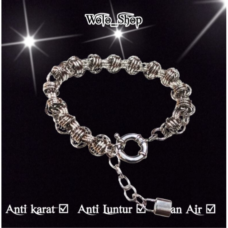 Gelang Pria Rantai Titanium Silver Asli import