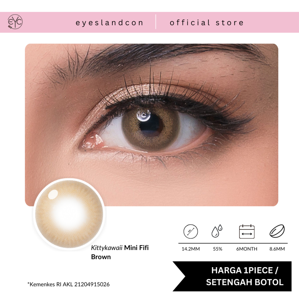 [CLEARSTOK] Eyeslandcon - Softlens KittyKawaii Mini Fifi Brown ( 1PCS / 1BOTOL / 1MATA )