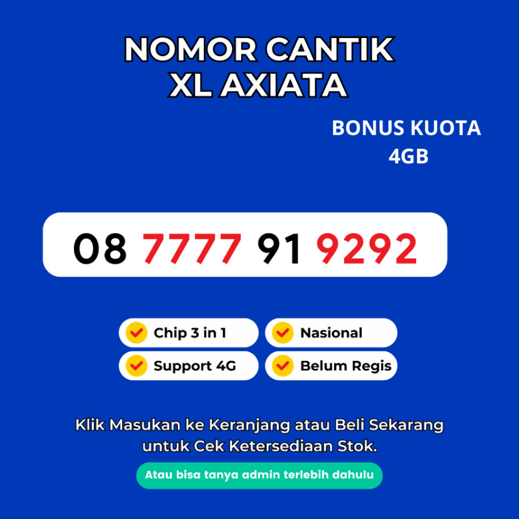 Nomor Cantik XL Seri Kwartet Murah dan Rapi Support 4G LTE - Kartu Perdana XL Kwartet ABAB Cantik Mu