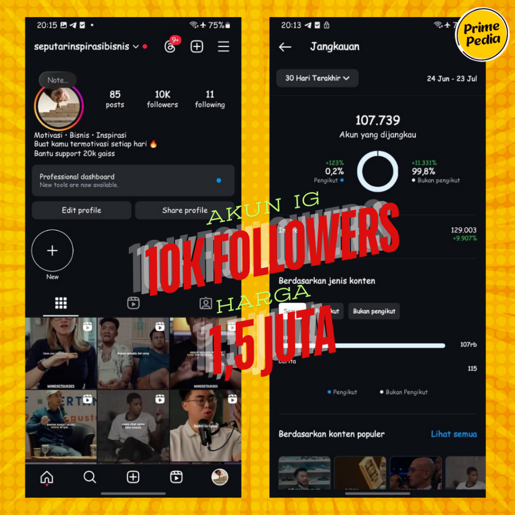 Akun Instagram 10000+ Followers Niche Bisnis 100% Aktif Permanen - Akun IG 10k Followers Motivasi Bi