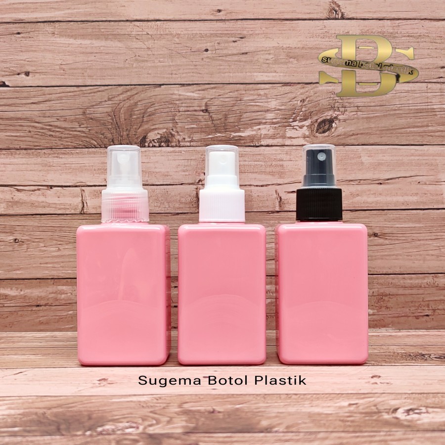 Botol Spray 100ml Kotak Pink Plastik Pet Tebal / Botol 100ml Kotak