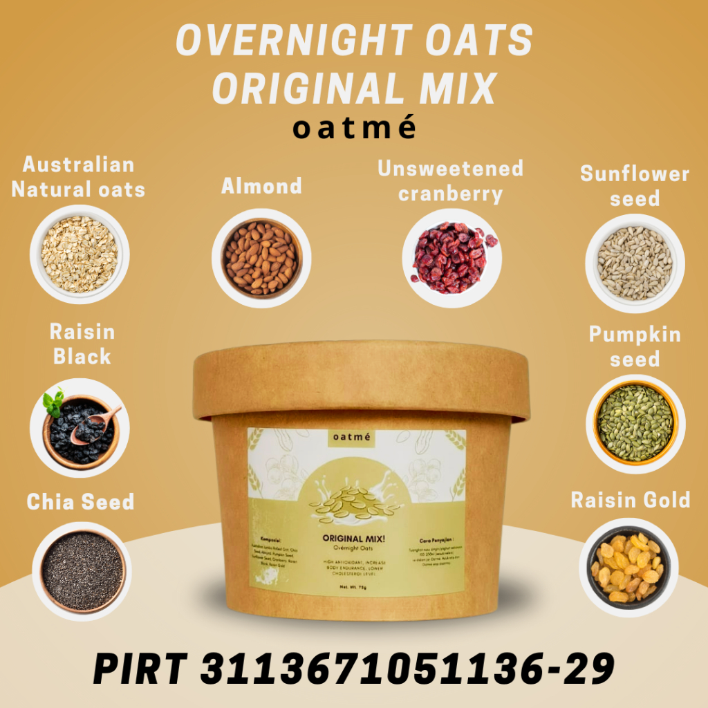 

OATME Overnight Oats Original Mix Sarapan Sehat Cepat Sereal Oats Tinggi Serat Antioksidan Rendah Gula Rendah Lemak Diet Premium