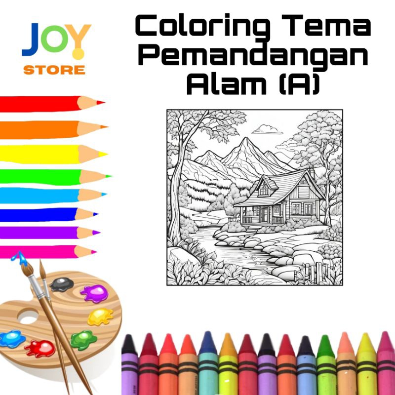 

Kertas Mewarnai untuk Anak TK / SD Ukuran 21 x 21 cm (Kotak) 150 gsm - Coloring Paper Tema Pemandangan Alam A Toko Joy Store