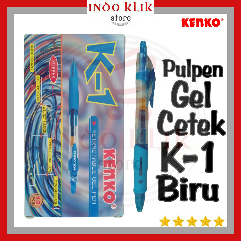 

mdn Pulpen Gel K1 Kenko / Ballpoint Gel K-1 0.5 mm / Pen Cetek Hitam Biru K 1 Murah