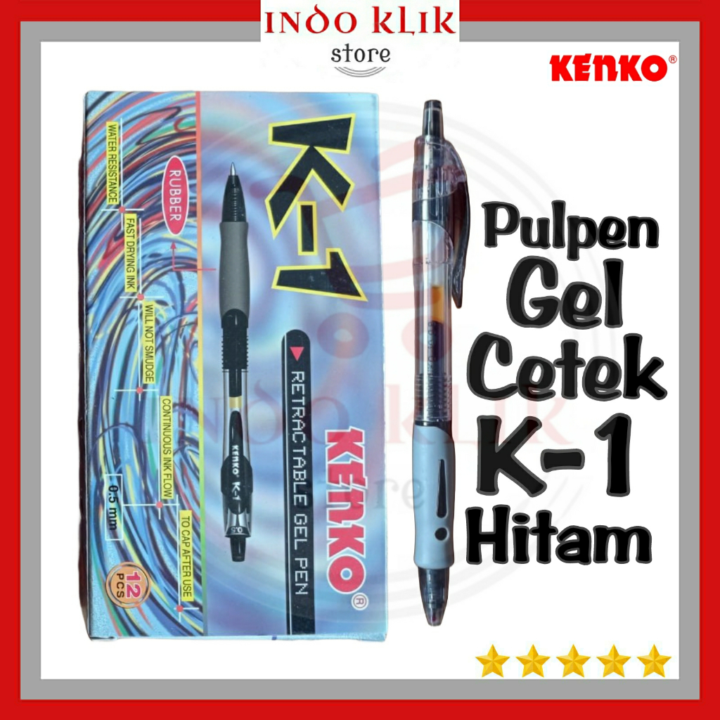 

HJK Pulpen Gel K1 Kenko / Ballpoint Gel K-1 0.5 mm / Pen Cetek Hitam Biru K 1 Murah