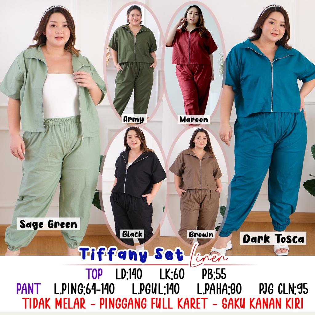 TIFFANY SET SETELAN LINEN WANITA BIGSIZE MURAH JUMBO