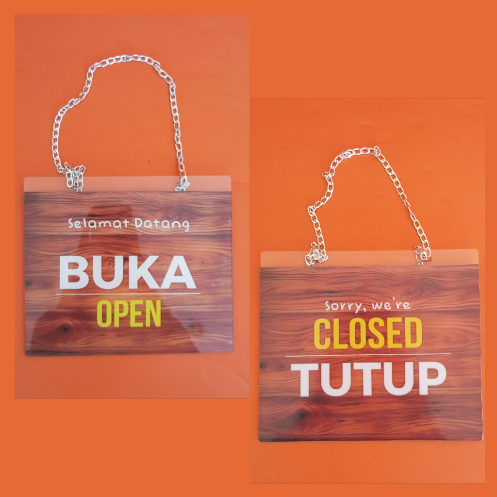 

Papan Akrilik BUKA (OPEN) - CLOSED (TUTUP), Papan gantung rantai, papan akrilik bolak balik