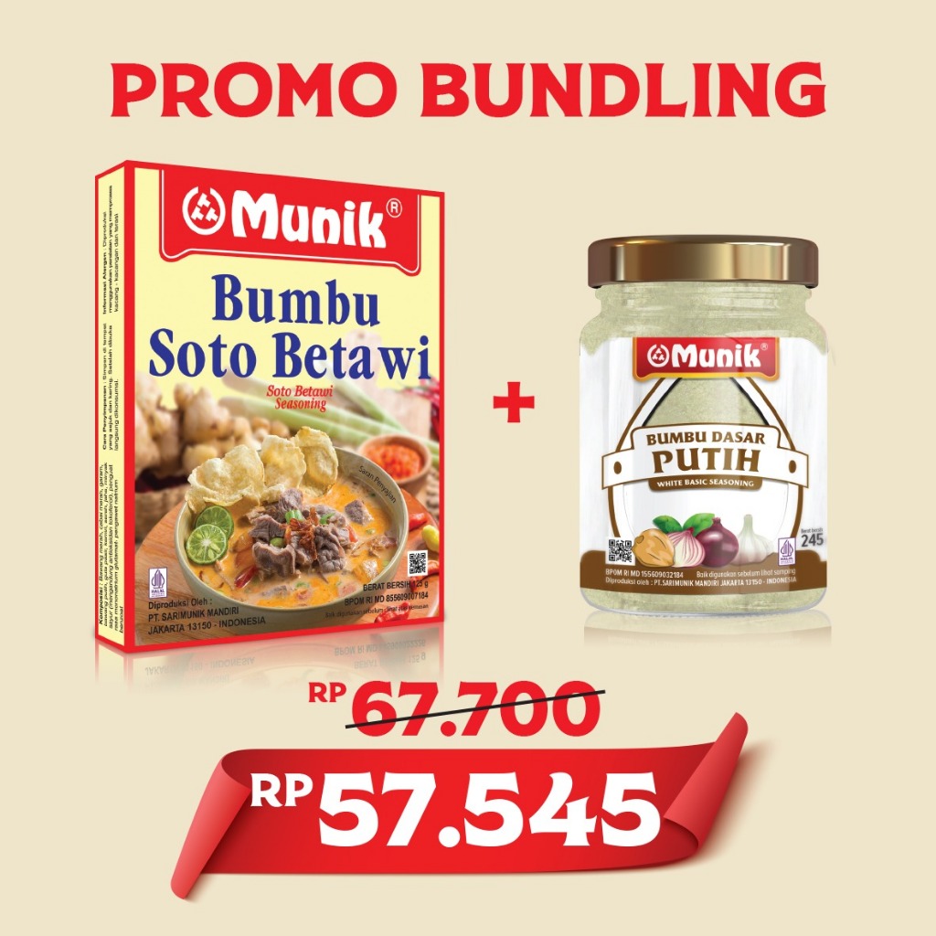 

Promo Bundling Bumbu Munik Soto Betawi + Dasar Putih Botol 245 gr