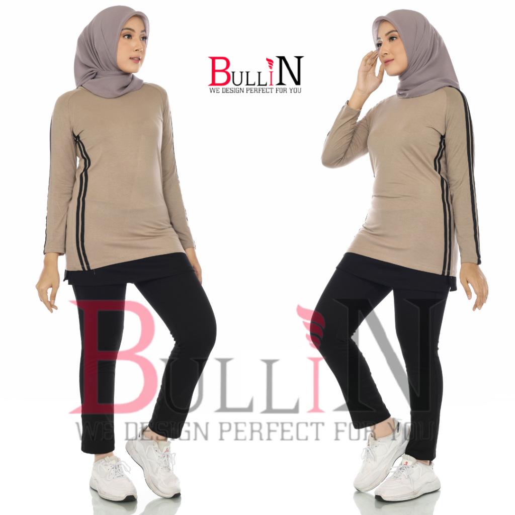 Setelan celana senam rok  baju senam celana rok senam-Hitam merah lis