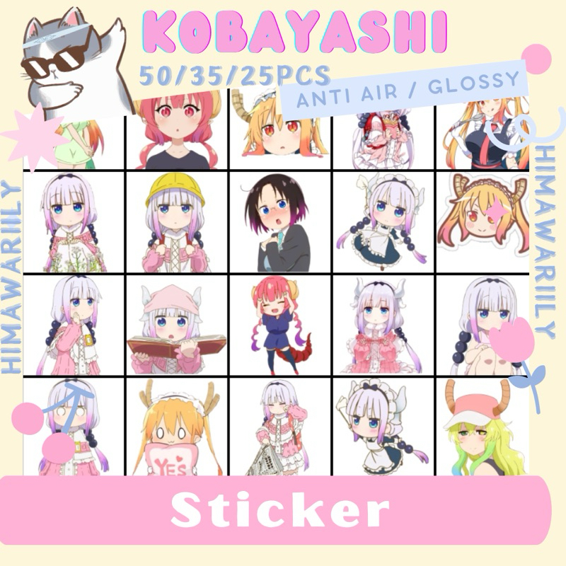 Sticker Kobayashi san chi no maid dragon 50pcs / stiker anime tahan air