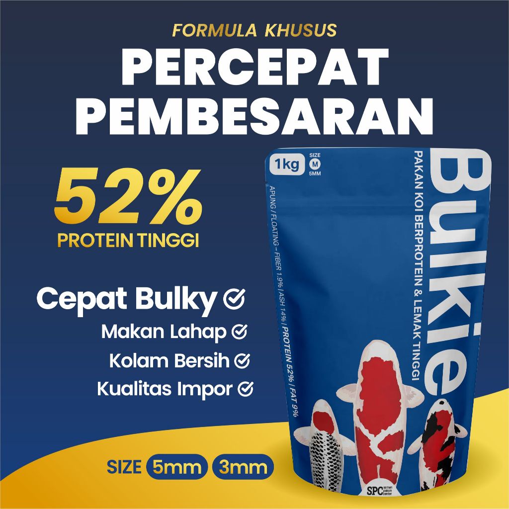 Pelet Makanan Pakan Khusus Pembesaran ikan koi super grow Hi Growth Bulkie 1kg 3 mm 5mm