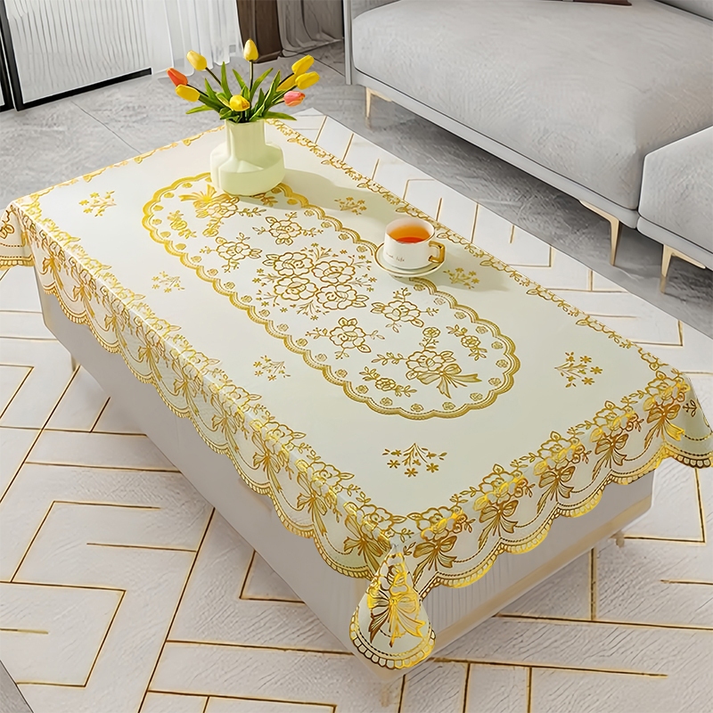 Loyal Bosque Taplak Meja Tamu Plastik Panjang Meteran Gold Unik Mewah 3 Dimensi / Taplak Meja Anti