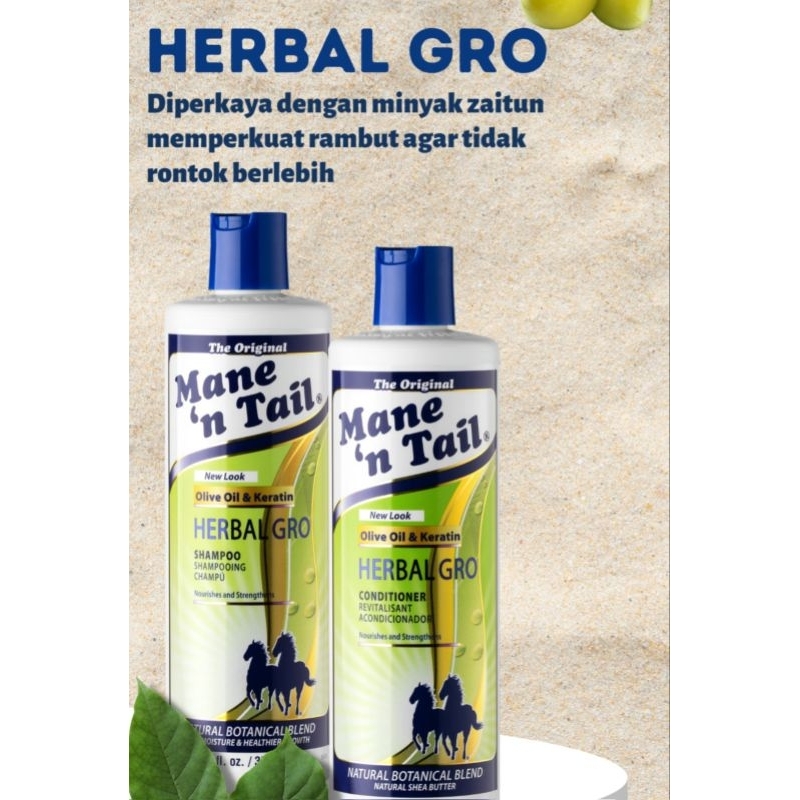 Mane N Tail HERBAL GRO Shampoo / Conditioner 355ml Shampo Kuda Olive Oil Keratin Anti Rontok