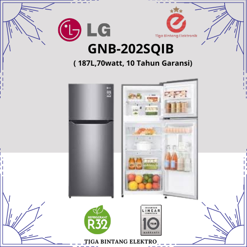 Kulkas 2 Pintu LG GN-B202SQIB - Smart Inverter, Tanpa Bunga Es