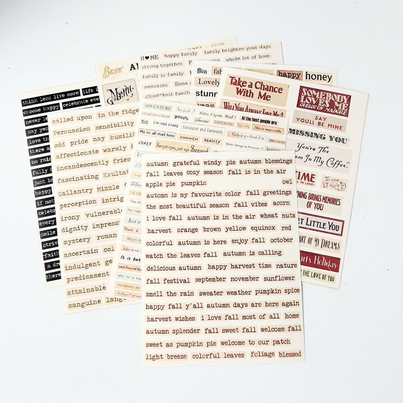 

[INFINITYSTUFF] 1 set isi 9 PCS Sticker UNCUT harus digunting sendiri quote journaling sticker word and phrase