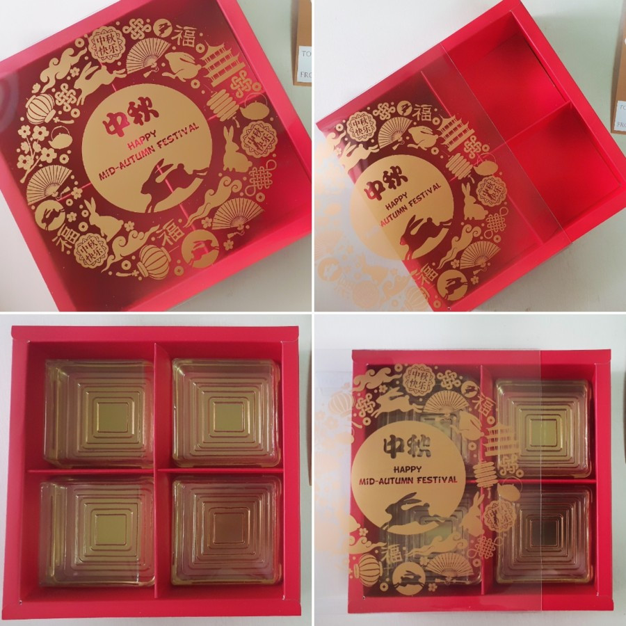 

5pcs dus mooncake kotak kue dus makanan 125-150gr sekat 4 ukuran 11x11x6cm warna merah ukuran L varian warna merah dan putih