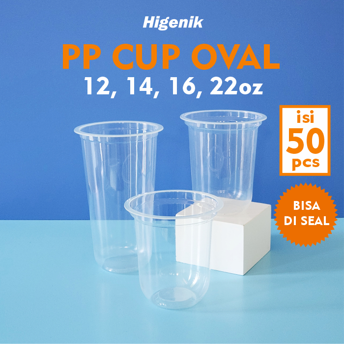 Plastic Cup PP Oval / Gelas Plastik Cup PP Tebal 12/16/22 oz Bisa Seal