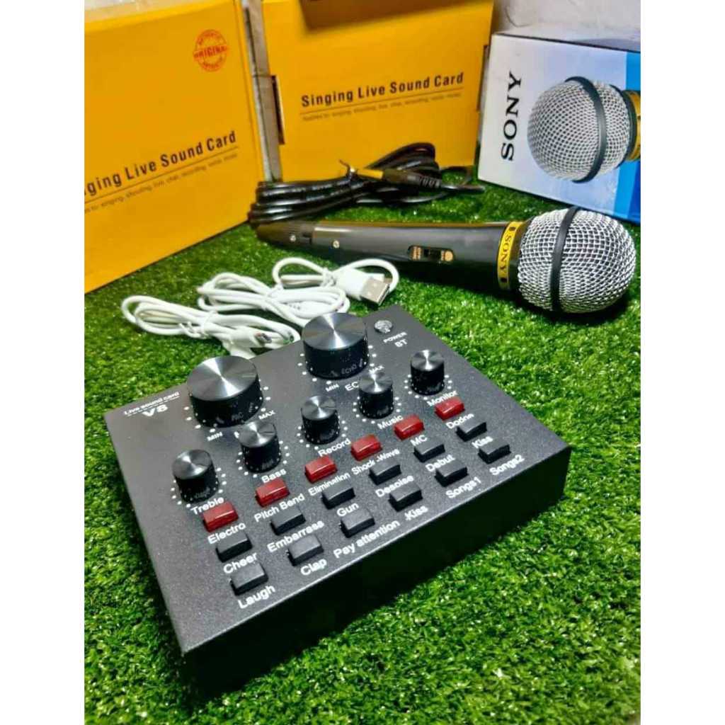 Paket Karaoke Mixer Audio Soundcard V8 Bluetooth dan Mic Sony