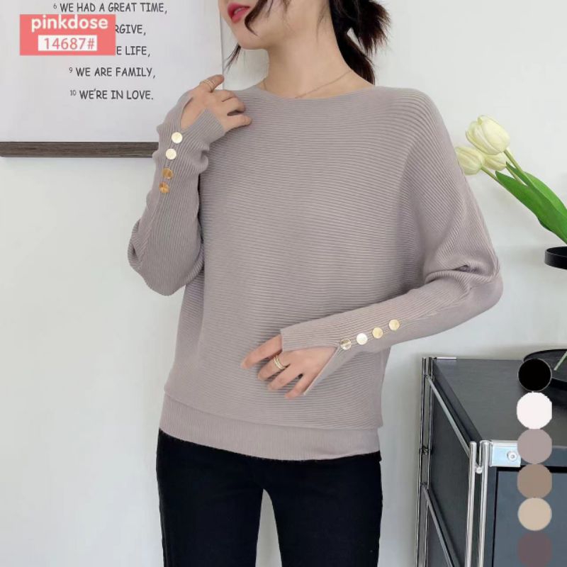 PINKDOSE || Atasan Manset Rajut Import Lengan Panjang || Kancing Basui || All Size || Pakaian Rajut 