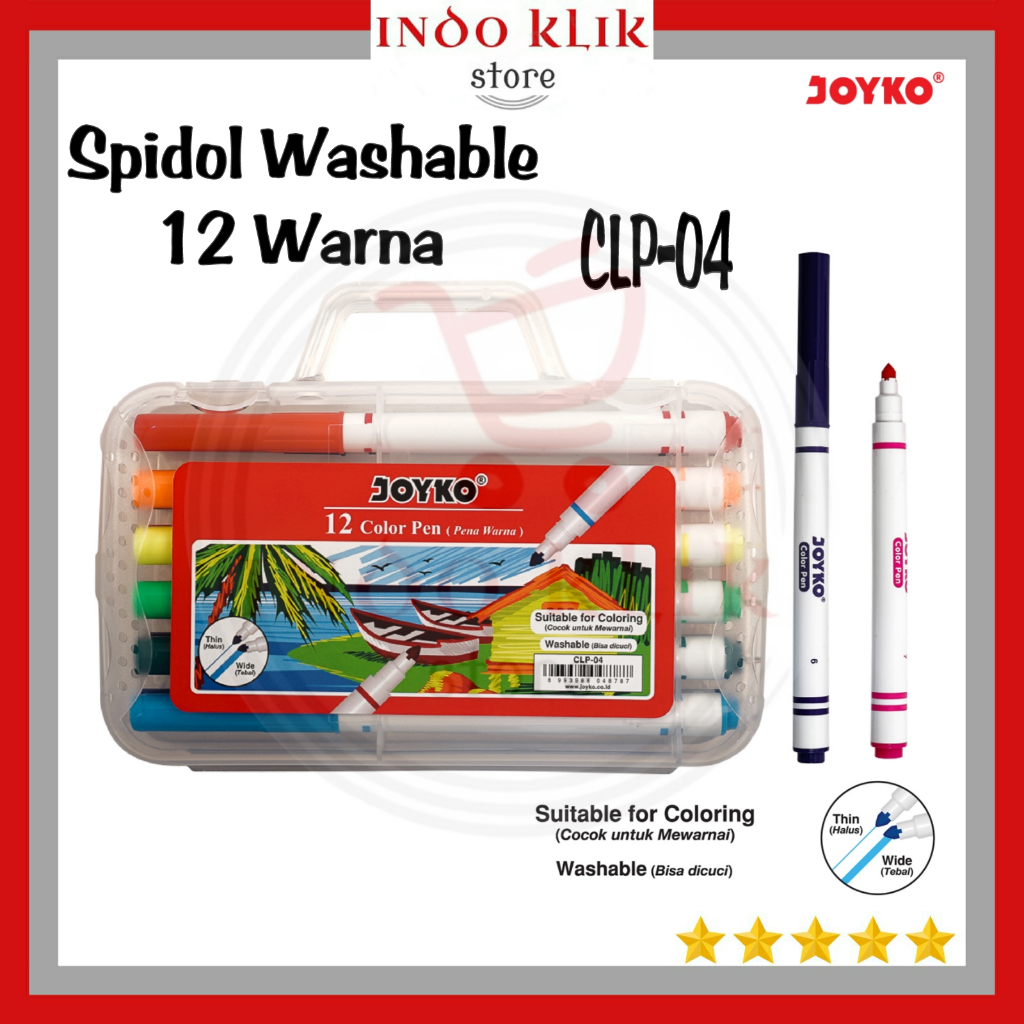 

Spidol Set 12 Warna CLP-04 Joyko / Spidol Kecil CLP04 Hard Case 12 Colors Washable / Pena Warna Bisa Hapus CLP 04