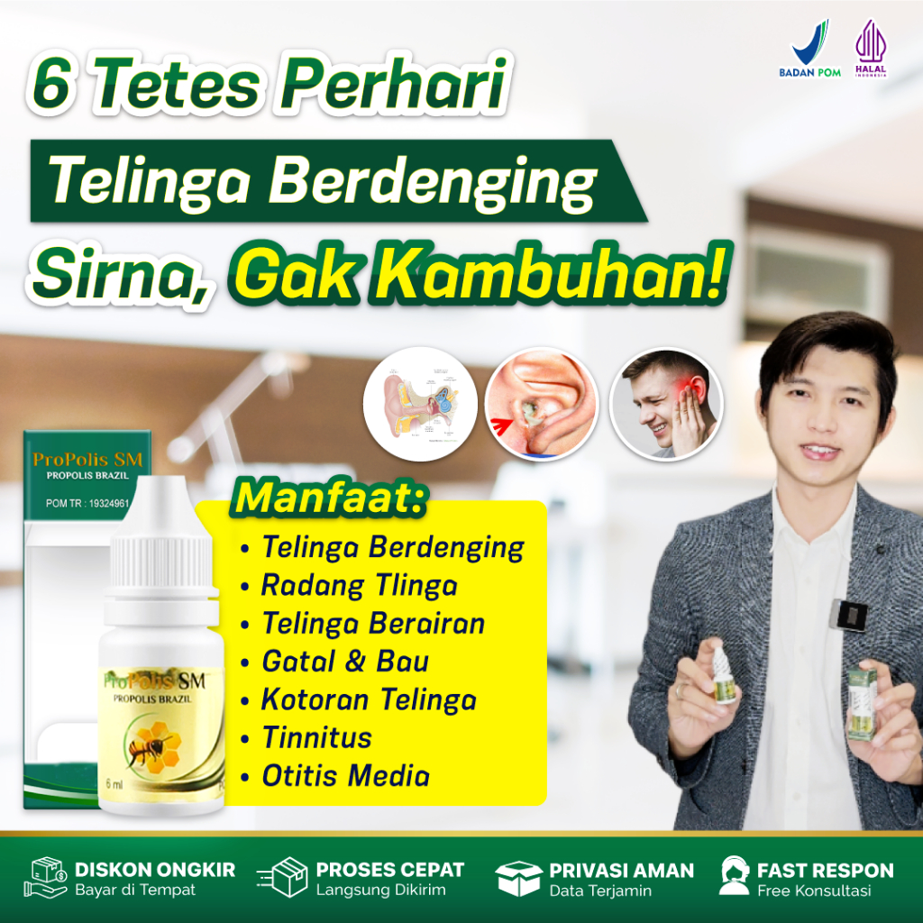 Obat Tetes Telinga Berdenging Gatal Curek Berair Bau Busuk Sakit Kuping Propolis SM