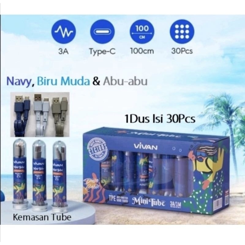 Kabel Data Vivan Type C 2.4A Kabel Charger Vivan Type C CTC100 Kabel Casan Type C Perpcs