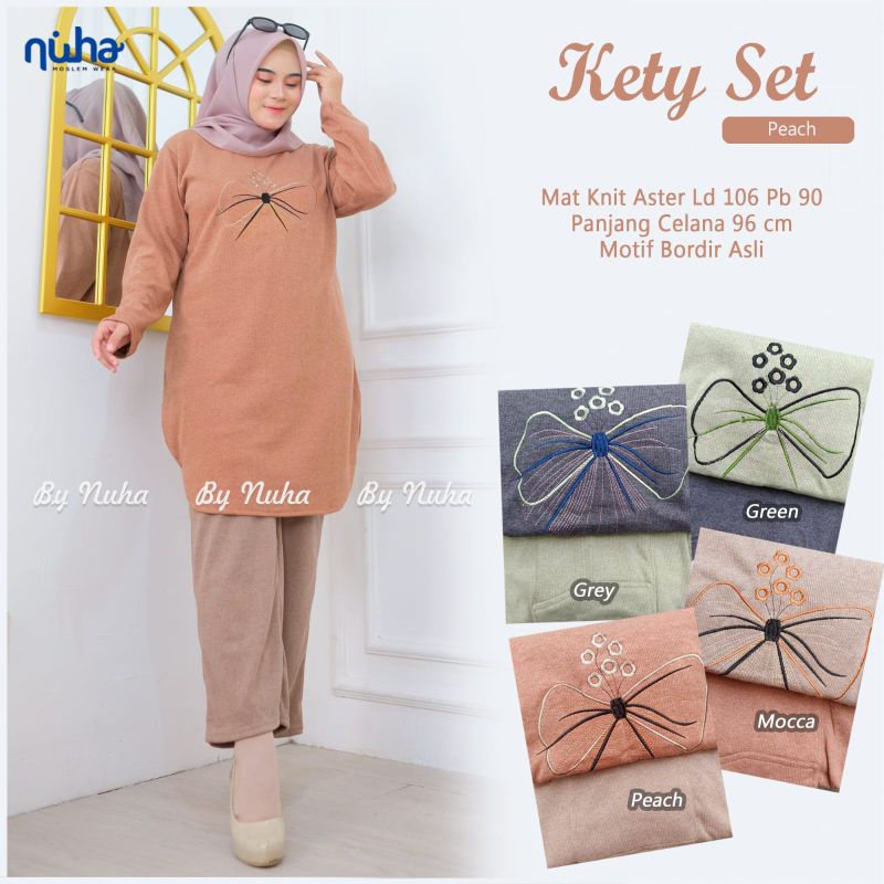 Setelan Celana Wanita Kety Jumbo Set Bahan Kaos Aster Motif Polos Allsize LD105 Melar 130